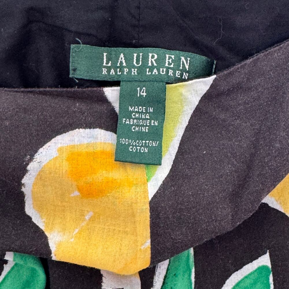 Lauren Ralph Lauren 2000s Floral Cotton Pleated Skirt Black Multicolor Size 14 - Picture 9 of 14